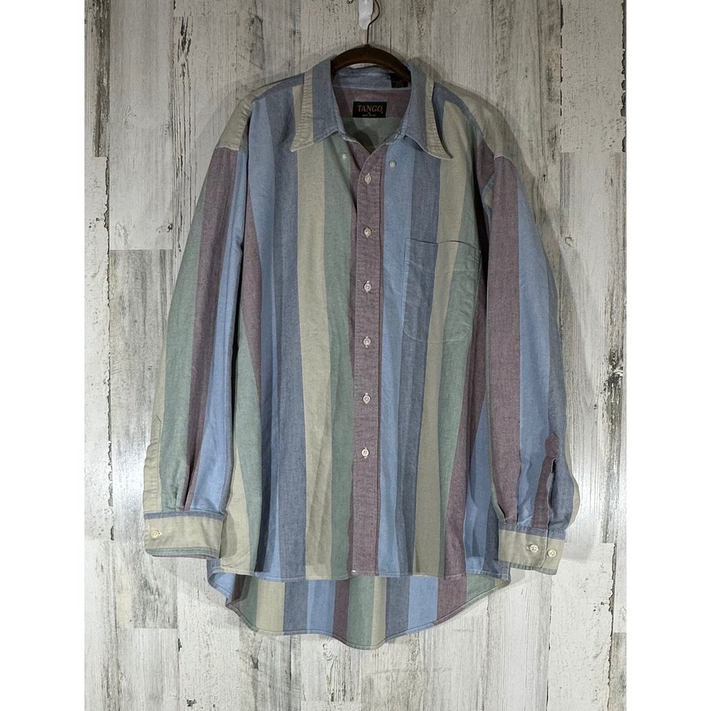 Tango by Max Raab Button Up Shirt XXL Multi Color Vertical Stripe Cotton Vintage